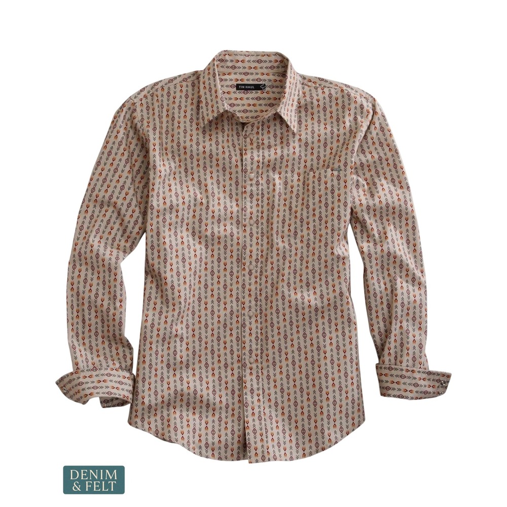 NEW Tin Haul Western Aztec Arrow Print Pearl Snap Ranch Rodeo Cowboy Shirt XL